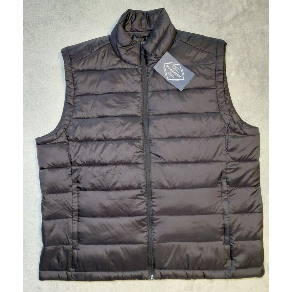 St John's Bay Mens Size 2XL Black Puffer Vest Sleeveless Lightweight Pockets NWT